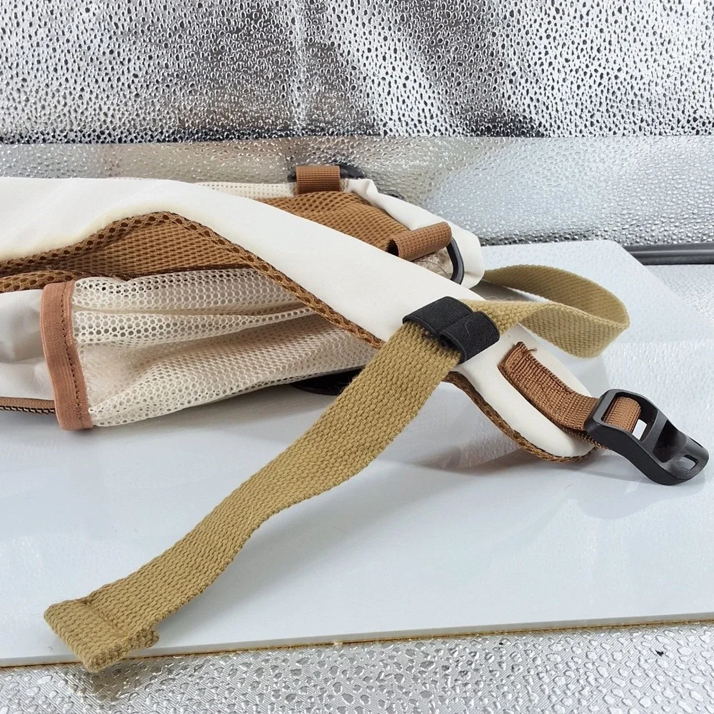 Cream Quilted Nylon‎ Sling Bag Unisex Crossbody Backpack Headphone Port